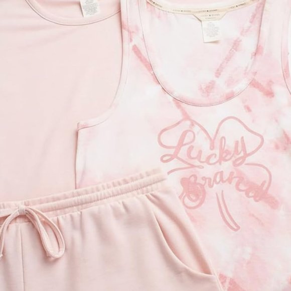 NWoT Lucky Brand Women's 3 Piece Drawstring Pajama Set Pink Size L $85 FFF002 - Picture 3 of 4